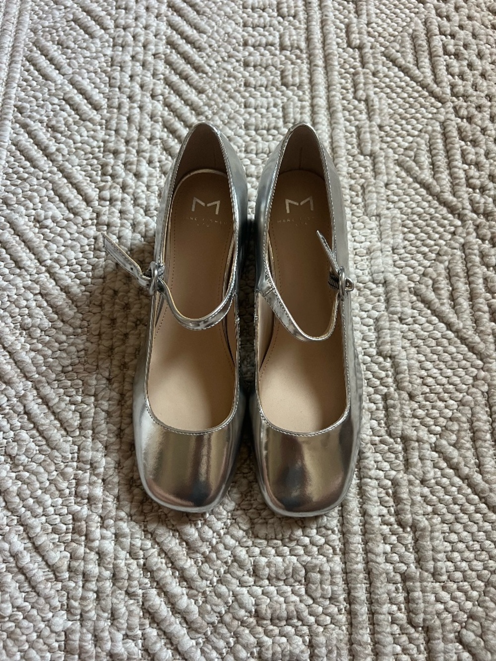 Marc Fisher LTD Silver Metallic Mary Jane Block Heels 7.5